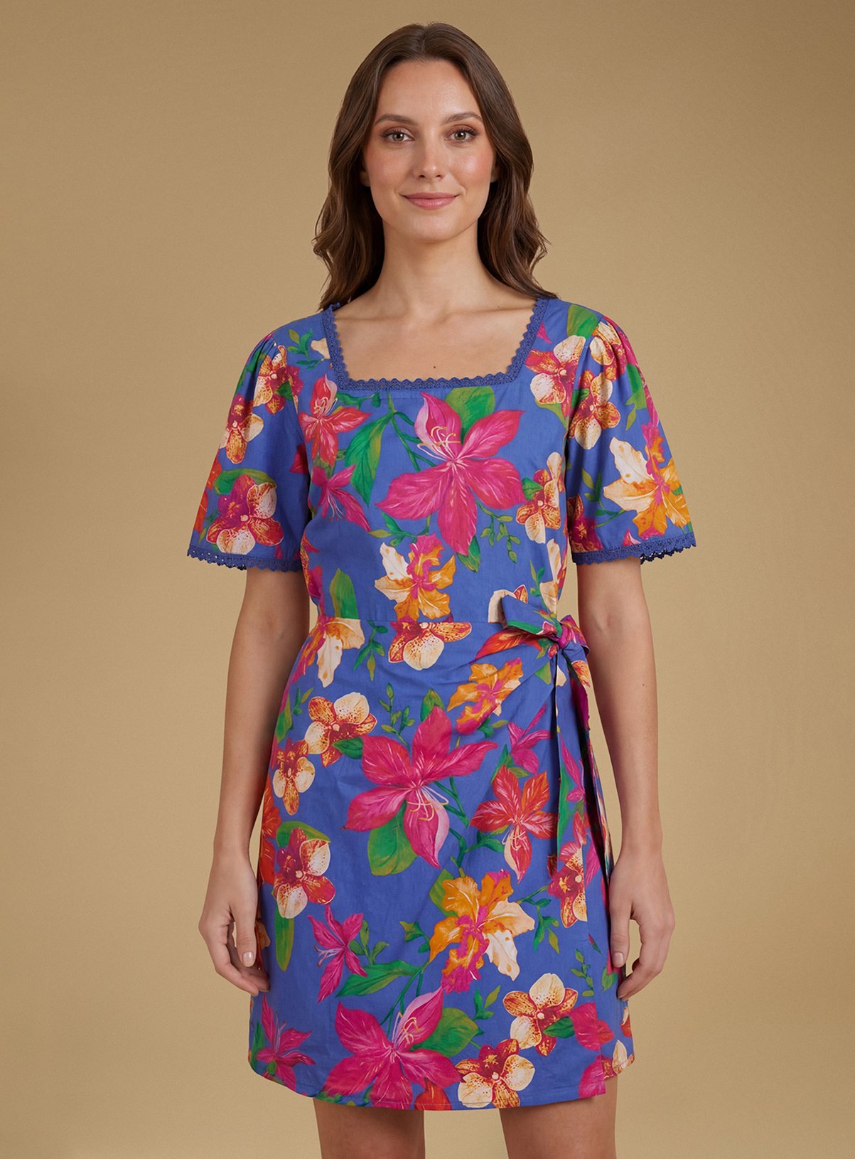 DOROTHY PERKINS Lace Trim Wrap Skirt Poplin Printed Mini Dress 12 - Image 1 thumbnail